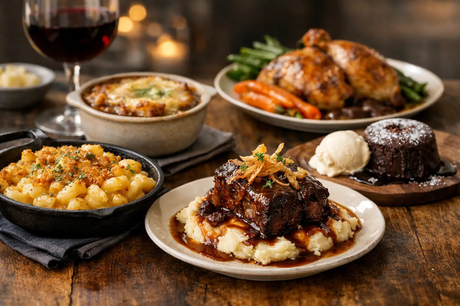 Comida reconfortante gourmet, bien hecha